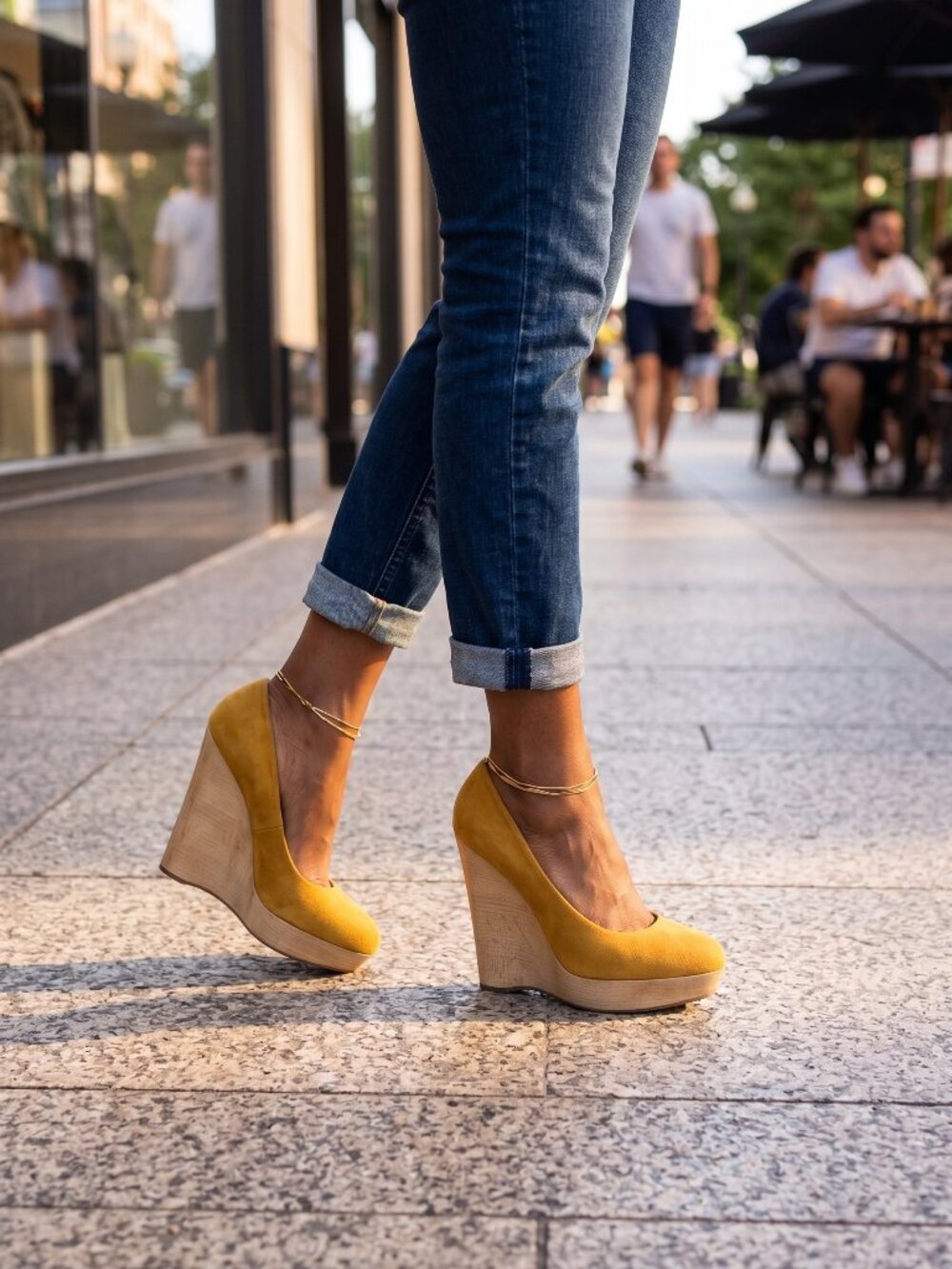 Yves Saint Laurent YSL Tribute Mustard Suede Platform Wedge Pumps, EU 36.5 / US